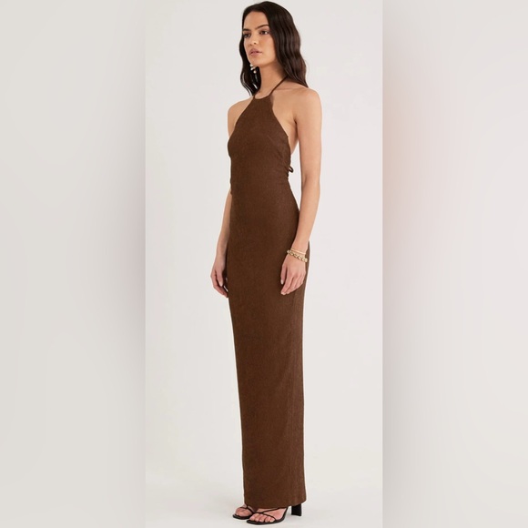 NWT RUMER Katia Maxi Dress Chocolate Small - Picture 9 of 9
